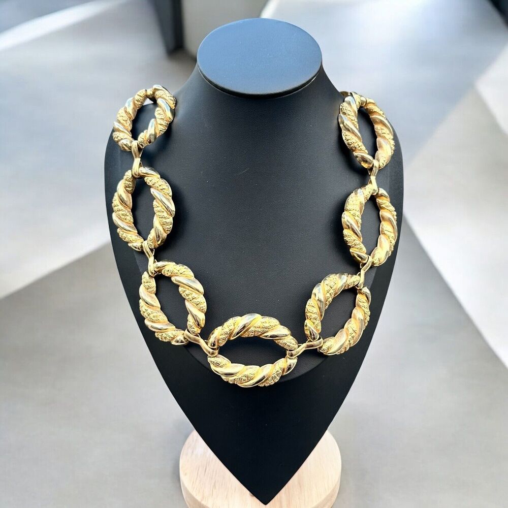 Vintage Chunky Gold Tone Rope Link Chain Necklace Heavy Statement 80s 90s Gaudy